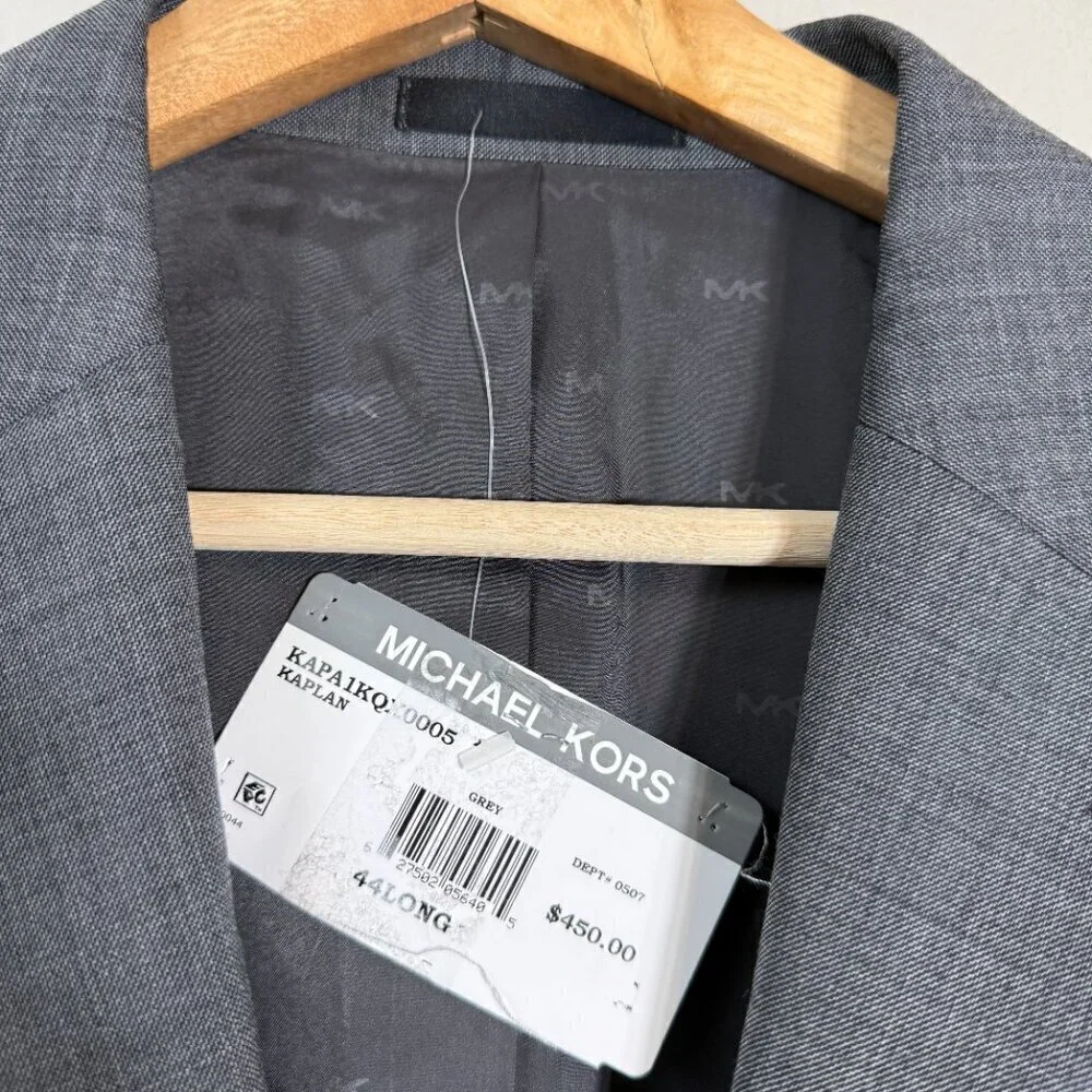 Michael Kors Wool Sport Coat Dinner Jacket Blazer Men 44L Gray Career Formal NWT